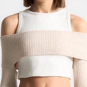 Women’s Maniere De Voir White Ribbed Crop Top Size Small (0633)